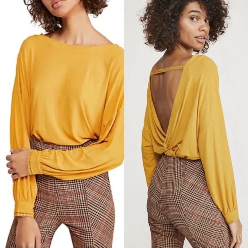 Free People Shimmy Shake Twist Back Top Mustard Burnt Yellow OB1005812 size XS